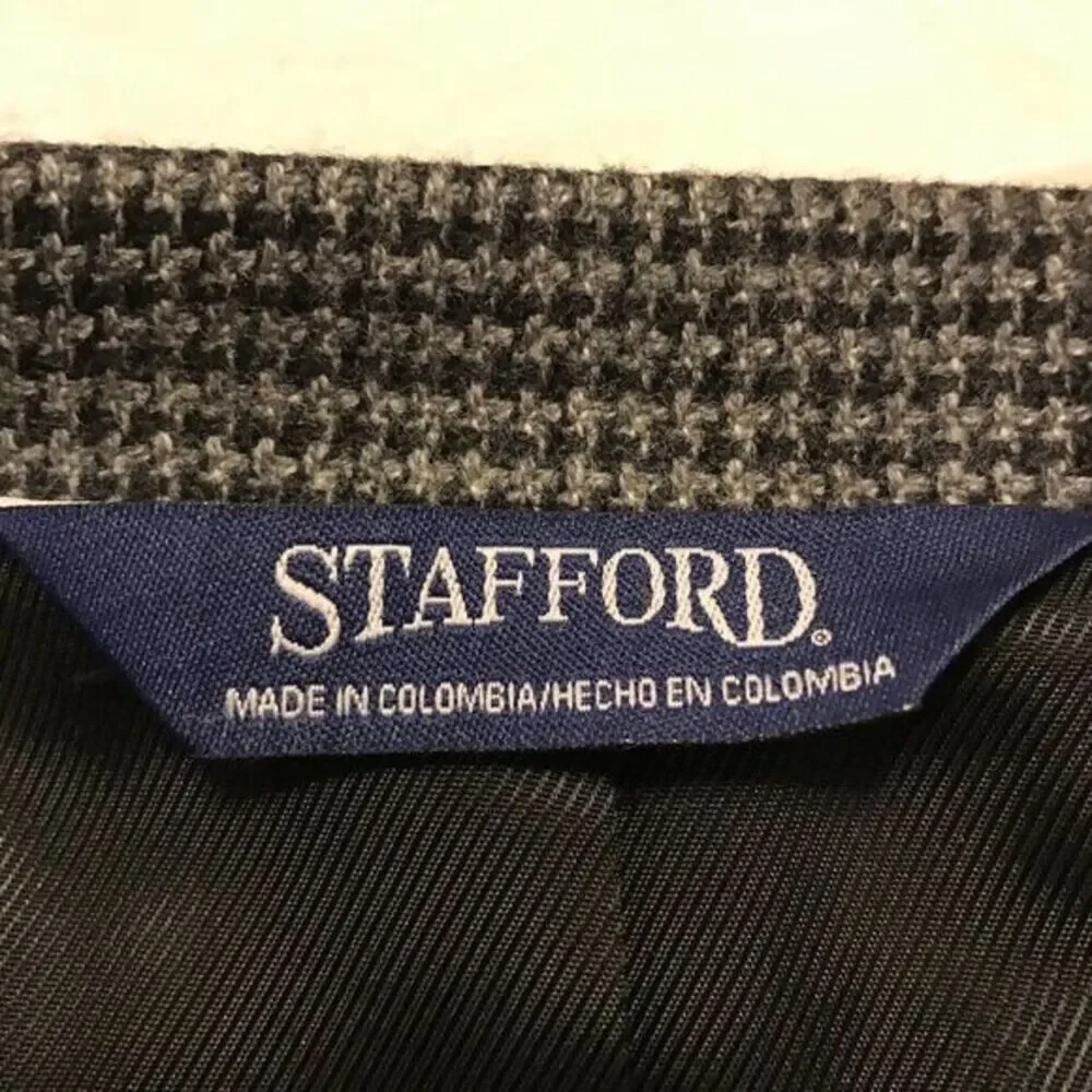 Stafford Merino Wool Sport Coat Mens 48R Classic Fit‎ Grey Houndstooth Blazer